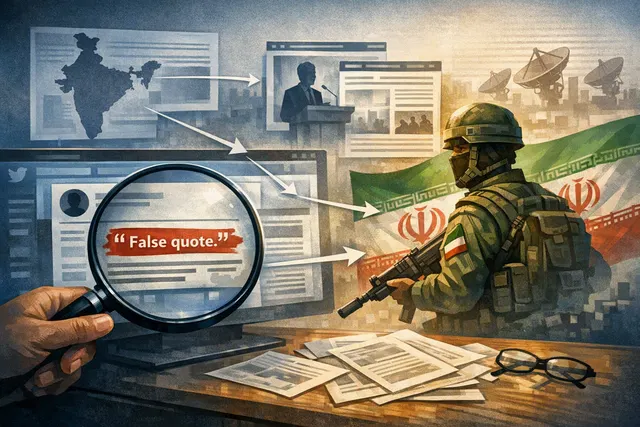 Illustration of a fabricated Iran nuclear quote spreading across social media, television and political speeches