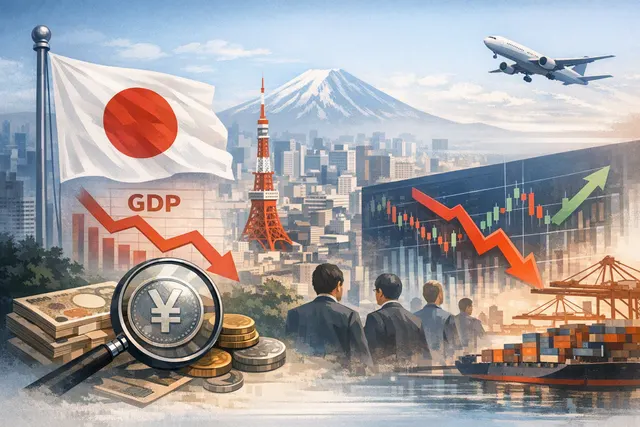 Illustration of Japan’s yen, GDP growth and mixed Asian stock market reaction
