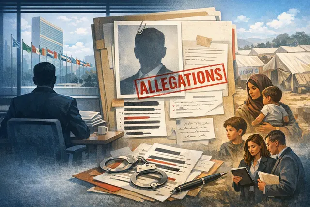 A conceptual image of a UN building with a document and email icon overlay, representing the leak of confidential UN documents and the ongoing investigation into Yahav Lichner.