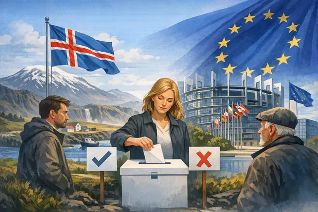 Illustration of Iceland and Europe in the August 29 referendum on reopening EU accession negotiations