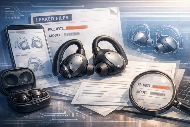 Concept image of Samsung Galaxy Buds with an ear-hook design, showing a new ear-hook form factor for Samsung's earbud lineup.