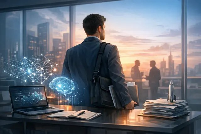 Illustration of OpenAI's logo surrounded by silhouettes of departing executives, symbolizing the leadership exodus in 2026