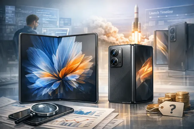 Concept render of the Xiaomi Mix Fold 5 foldable smartphone with its inner and outer displays visible.
