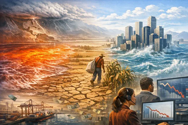 AI-generated illustration representing the record-breaking 2026-2027 El Niño event with a large ocean wave and weather system over the Pacific.