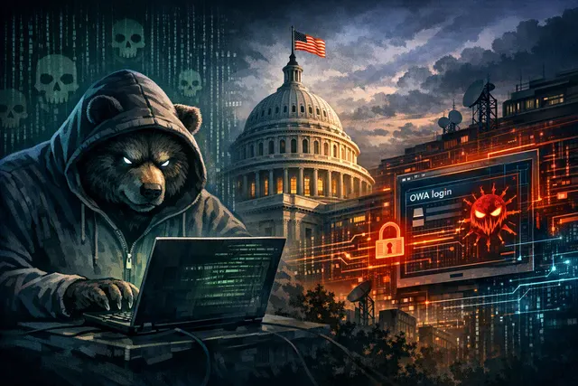 Conceptual illustration of a digital security breach showing a lock icon on an email interface with a warning backdrop, representing the OWAReaper backdoor attack on Microsoft Exch