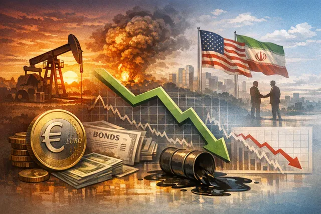Euro zone bond yields fall after Trump calls off Iran strikes - Bund yield chart and oil price crash illustration
