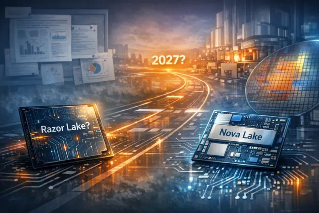 Conceptual illustration of a future Intel Razor Lake processor with layered chiplet architecture and cache
