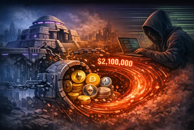 Illustration of a cracked, abandoned Ethereum smart contract floating in digital space, representing a zombie DeFi contract being exploited three years after deprecation.