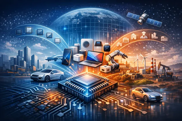 Huawei Hongtu ecosystem concept showing interconnected chips and devices across multiple industry segments
