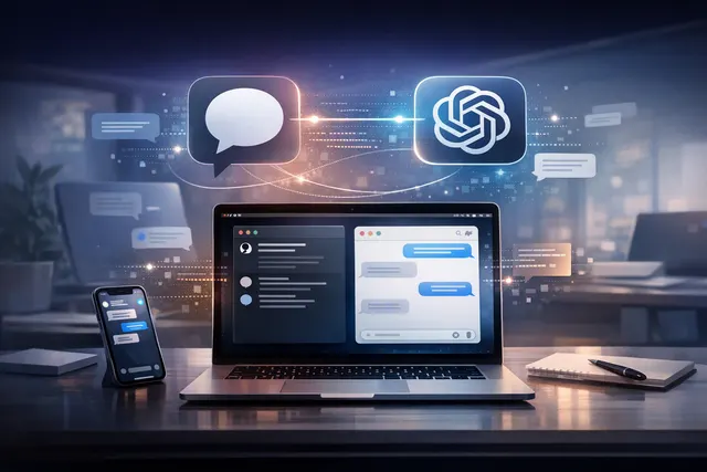 Illustration of ChatGPT connecting to Apple Messages on a Mac