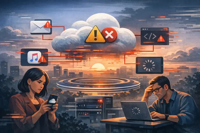 Illustration of Apple service outage affecting iCloud, Find My and developer tools