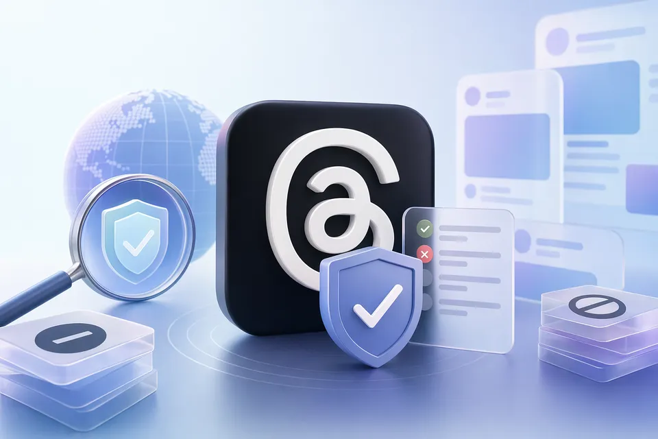 Illustration representing brand safety and ad verification controls on Meta Threads advertising platform