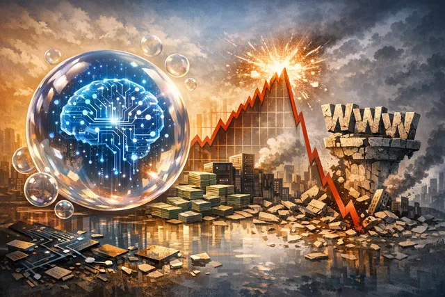What are the warning signs in the global AI trade that are drawing comparisons to the dotcom bust era, including extreme valuation gaps betw