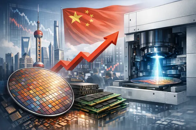 AI-generated illustration representing China's semiconductor self-sufficiency drive, with CXMT IPO and domestic DUV lithography machine production