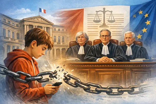 France's Constitutional Council ruling on social media ban for under-15s - gavel and legal documents