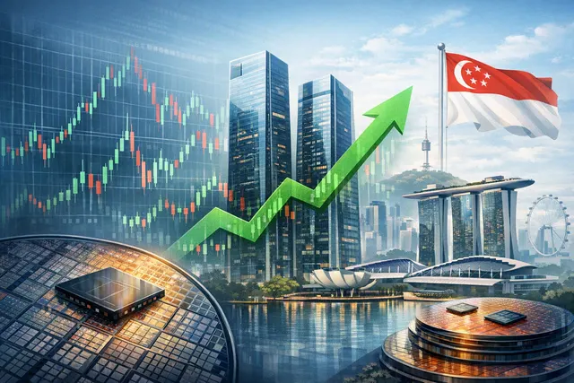 AI memory chips and stock market graphics representing the SK Hynix and Temasek investment report