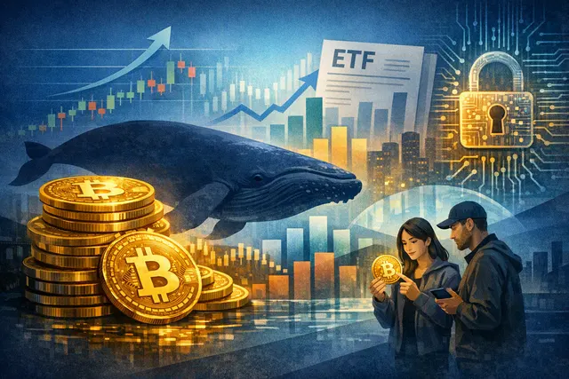 Bitcoin market dynamics chart showing whale accumulation, ETF inflows, and the Coldcard hardware wallet exploit of 2026