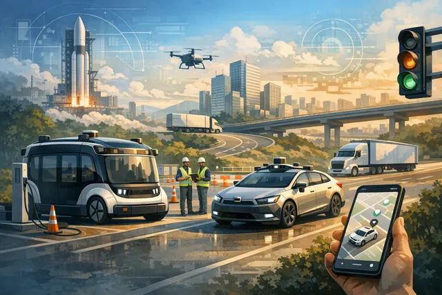 AI-generated rendering of a Zoox robotaxi, a rectangular autonomous pod without a steering wheel or pedals, used to illustrate the first U.S. commercial steering-wheel-free robotax