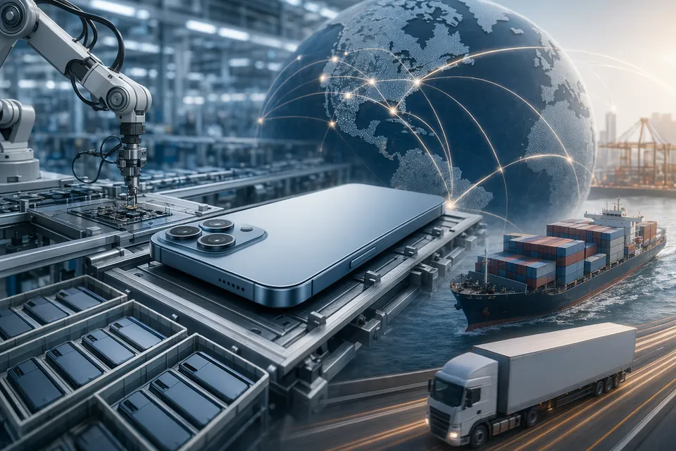 Illustration of Apple iPhone supply chain momentum and rising stock prices
