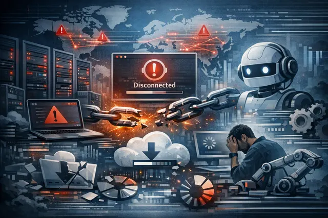 AI-generated editorial illustration representing the August 17, 2026 GitHub outage affecting repositories, APIs, Actions and Copilot