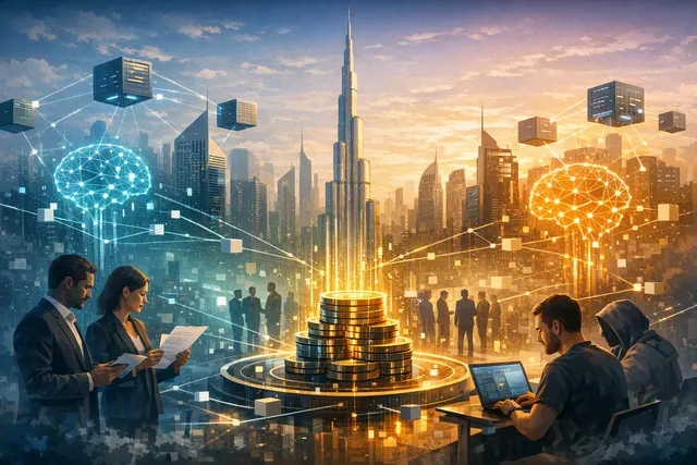 Abstract illustration of a decentralized network connecting global nodes for AI data collection
