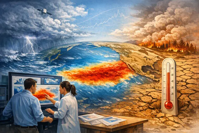 Illustration of a strong El Niño over the Pacific influencing North American winter weather