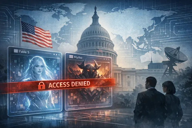 Digital illustration of a locked or deactivated AI model, symbolizing the U.S. government's export control directive on Anthropic's Fable 5 and Mythos 5