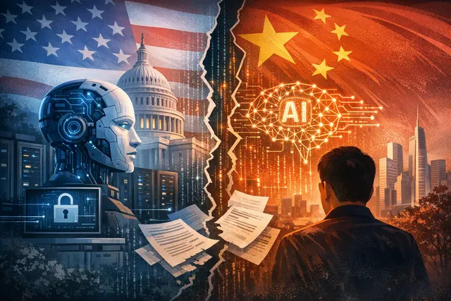 ByteDance founder Zhang Yiming addressing an all-hands meeting in July 2026, with a slide in the background reading 'No AI Distillation' and a stylized TikTok logo.