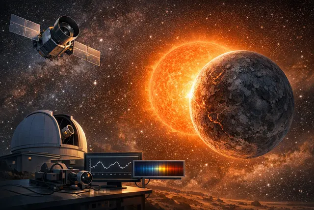 Artist’s concept of the dense exoplanet GJ 523b, a young rocky mega-Earth orbiting its host star