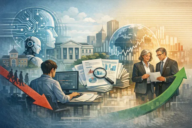 Illustration of artificial intelligence reshaping the career ladder and entry-level employment