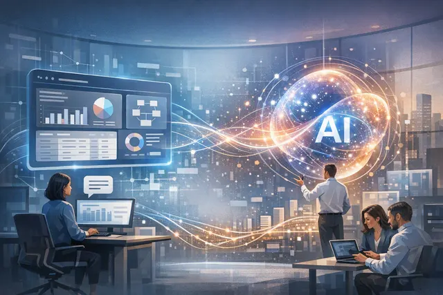 Digital illustration of a data agent connecting Looker's semantic layer with Gemini Enterprise via the Agent-to-Agent protocol, showing a governed AI analytics pipeline with live q