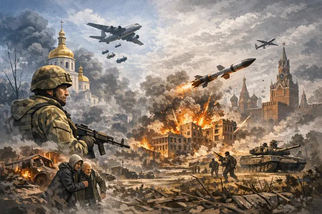 Aerial strike damage in a Ukrainian city after Russian missile and drone attacks across 13 regions, August 2026