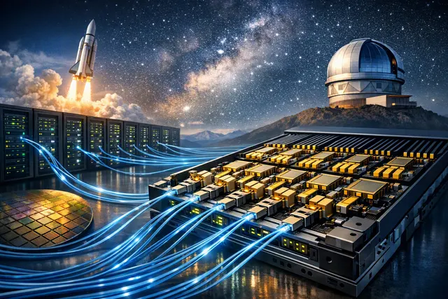 Conceptual visualization of Nvidia's co-packaged optics switch with photonic integrated circuits and data center networking