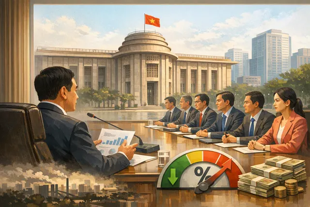 Vietnam Prime Minister Le Minh Hung chairs a working session with the State Bank of Vietnam and credit institutions in Hanoi on August 13, 2026.