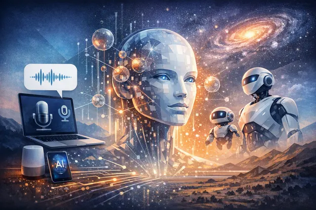 Conceptual illustration representing Google's July 2026 Gemini Drop with a stylized Gemini logo, floating interface elements for macOS voice control, AI model icons, and a Spark ag