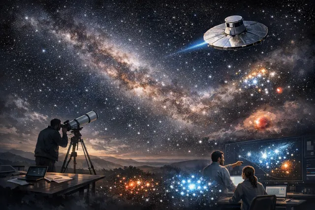 Illustration of the Milky Way galaxy with highlighted star clusters where Gaia found the stellar initial mass function (IMF) varies by environment