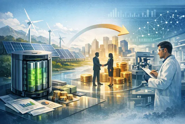 Concept illustration of Ore Energy's iron-air battery technology for long-duration grid storage
