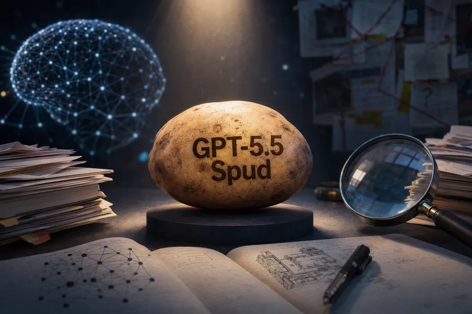 抽象 AI 模型路線圖視覺,呈現 GPT-5.5 Spud 傳聞與官方證據之間的落差