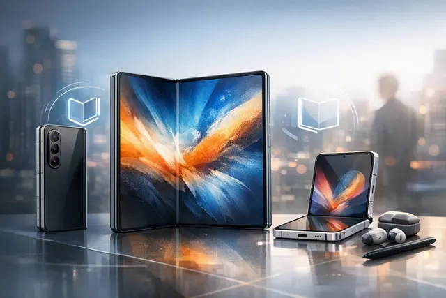 Samsung Galaxy Z Fold 8 shown opened and closed in its passport-like foldable design
