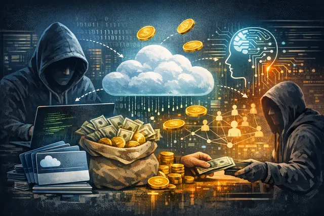Abstract digital illustration representing a toxic or poisonous version of the Claude AI logo, symbolizing the Poison Claude gray-market service and its risks to privacy and securi