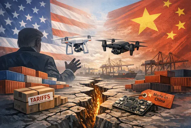 How would the Trump administration's new tariffs of up to 100% on imported drones, imposed on August 14, 2026, affect the US China trade rel
