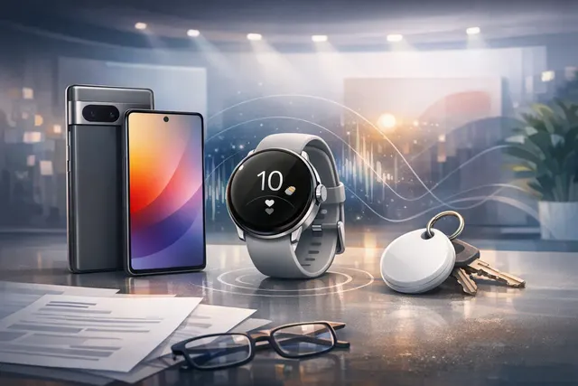 Google Pixel 11 lineup, Pixel Watch 5, and Pixel Tag displayed at the Made by Google 2026 event