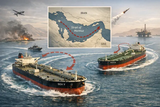 What do the abrupt U turns of the Chinese linked supertankers Sea V and Hestia in the Strait of Hormuz—where the crude laden Sea V was trave