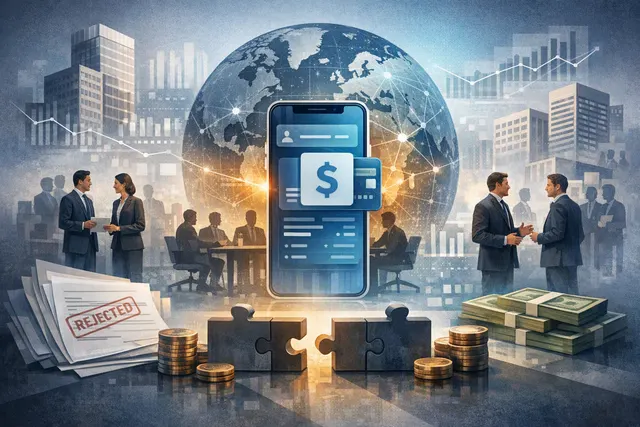 Digital illustration of the PayPal, Stripe, and Advent International logos on a financial chart background representing a potential $53 billion acquisition deal.