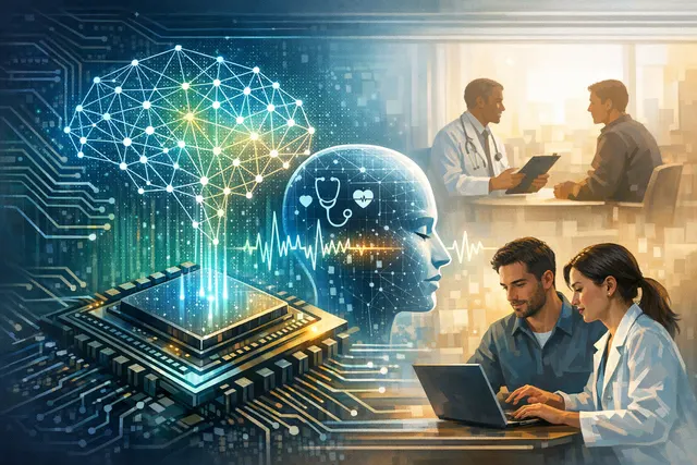 Abstract visualization of Nvidia and Abridge partnership building an AI model for healthcare clinical conversations