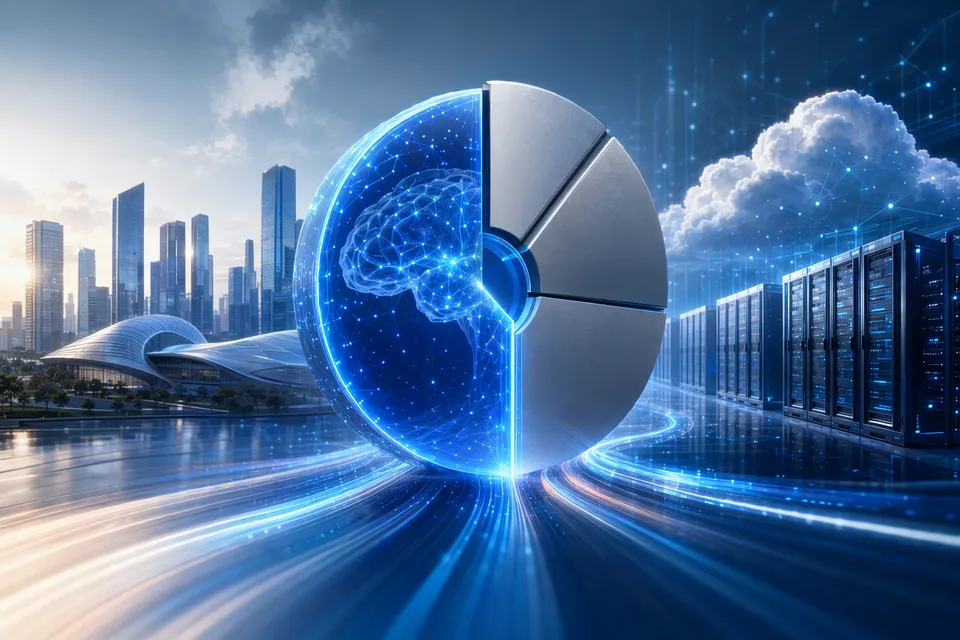 Illustration representing Baidu’s transition to AI-driven revenue including cloud infrastructure and autonomous driving