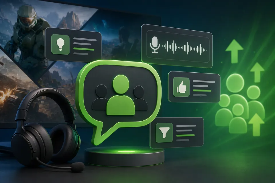 Illustration of Xbox Player Voice community forum with voting and feedback features