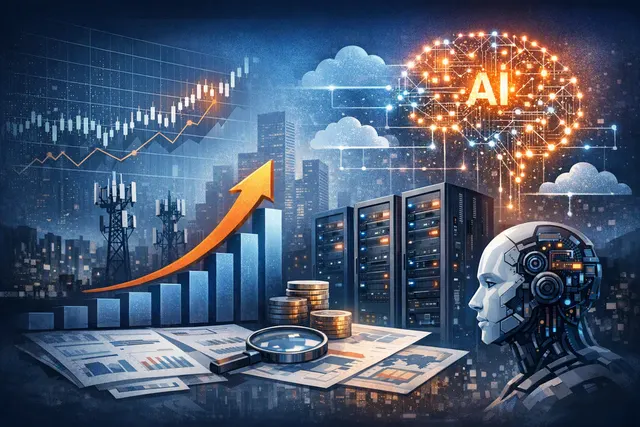 Nokia stock chart and AI data center infrastructure concept
