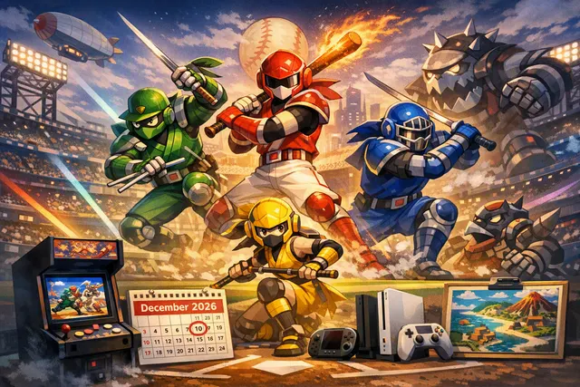 AI-generated editorial illustration of a retro baseball-themed ninja beat ’em up