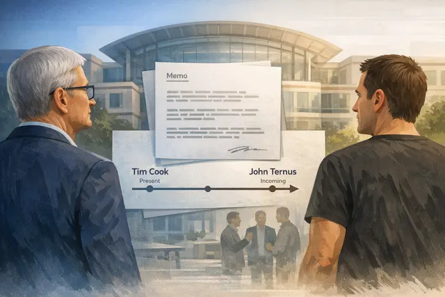 AI-generated illustration of Apple CEO transition from Tim Cook to John Ternus symbolizing a new era